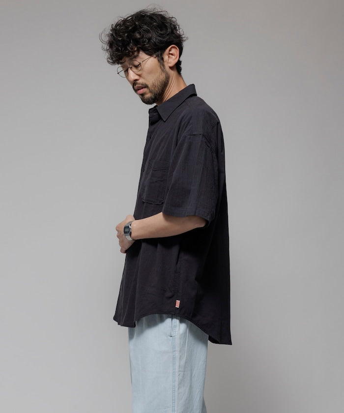 HINSON wrinkled relaxed fit regular collar short 口袋短袖襯衫