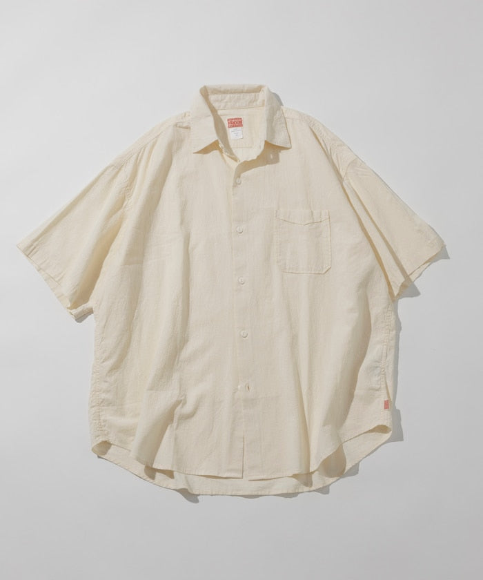 HINSON wrinkled relaxed fit regular collar short 口袋短袖襯衫