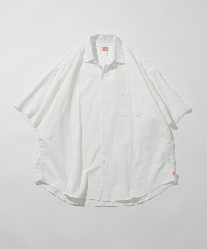 HINSON wrinkled relaxed fit regular collar short 口袋短袖襯衫