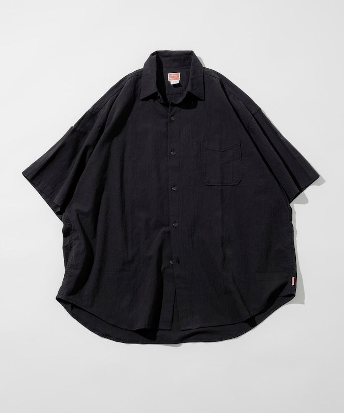 HINSON wrinkled relaxed fit regular collar short 口袋短袖襯衫