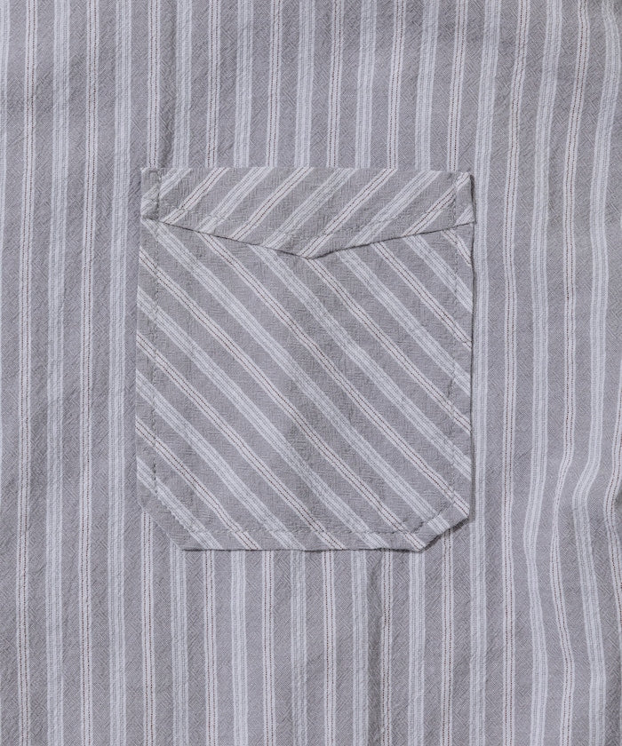HINSON wrinkled relaxed fit striped shirt 短袖口袋條紋襯衫