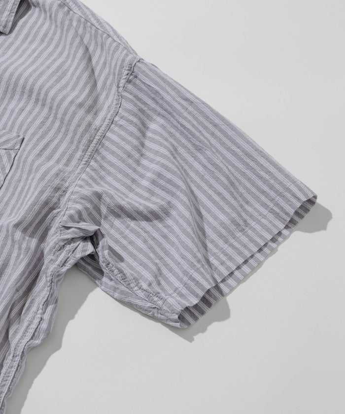 HINSON wrinkled relaxed fit striped shirt 短袖口袋條紋襯衫