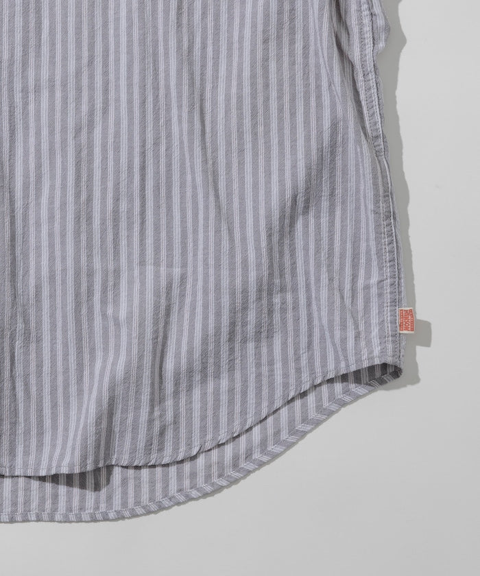 HINSON wrinkled relaxed fit striped shirt 短袖口袋條紋襯衫
