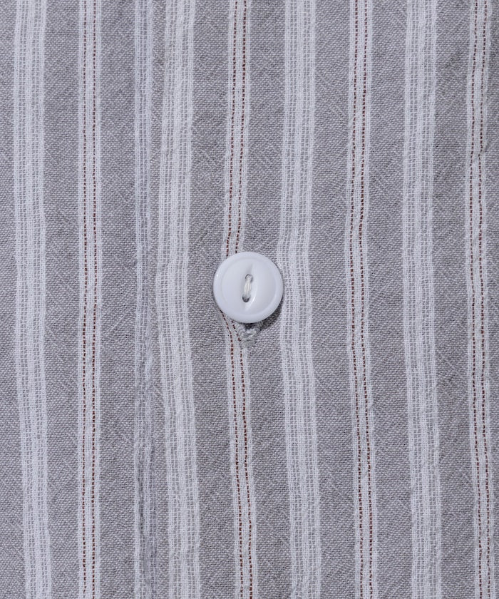 HINSON wrinkled relaxed fit striped shirt 短袖口袋條紋襯衫