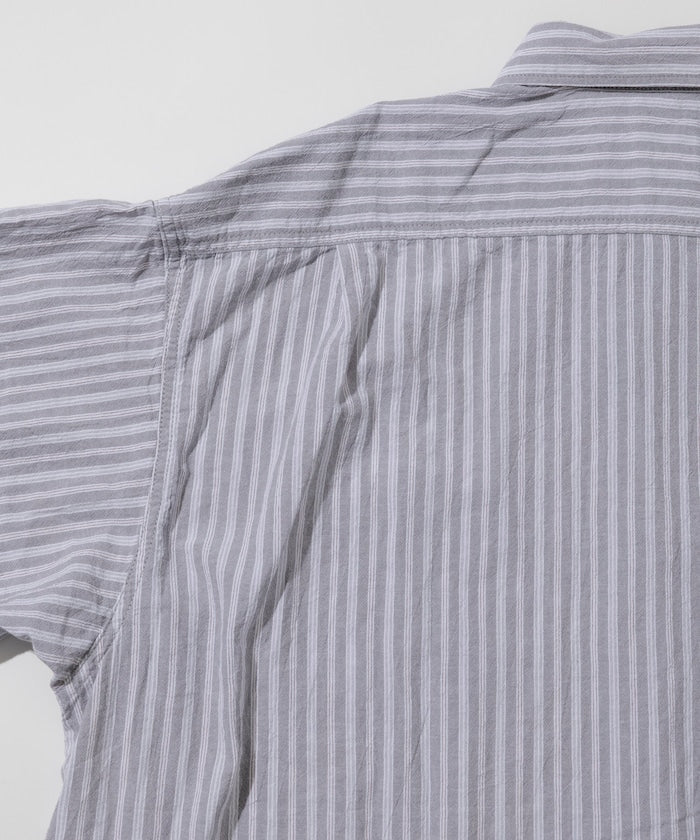 HINSON wrinkled relaxed fit striped shirt 短袖口袋條紋襯衫