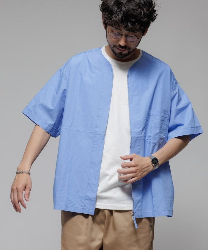 HINSON 限定 無領開襟拉鍊短袖襯衫