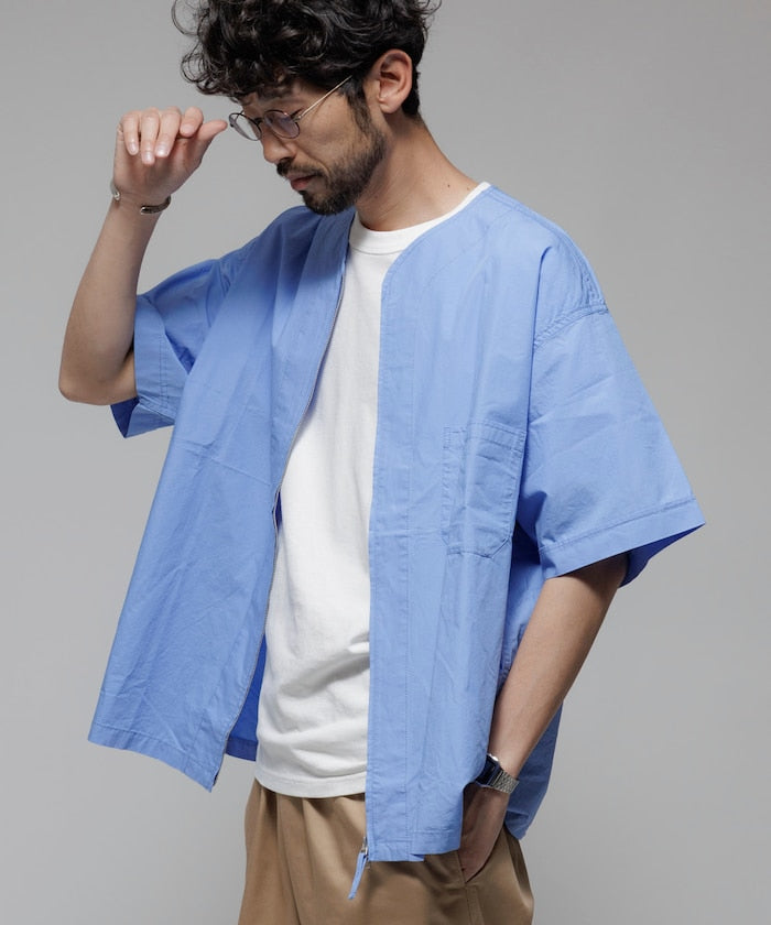 HINSON 限定 無領開襟拉鍊短袖襯衫