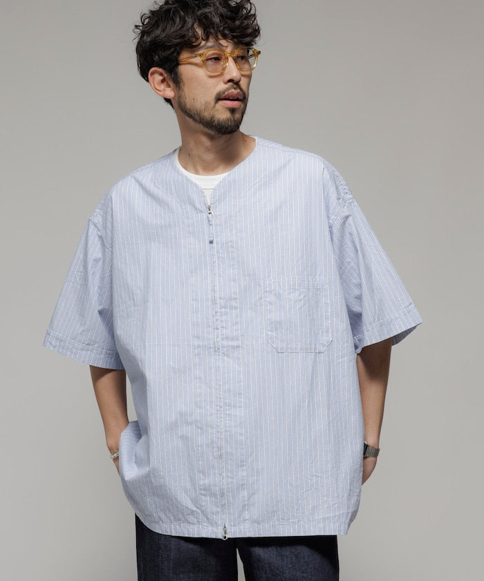 HINSON 限定 無領開襟拉鍊短袖襯衫