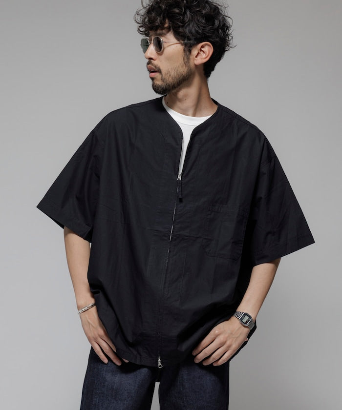 HINSON 限定 無領開襟拉鍊短袖襯衫