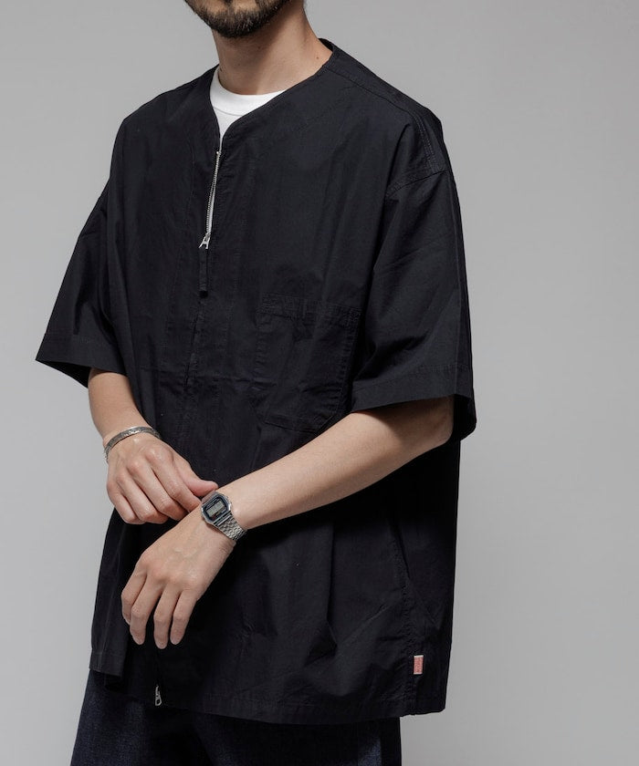 HINSON 限定 無領開襟拉鍊短袖襯衫