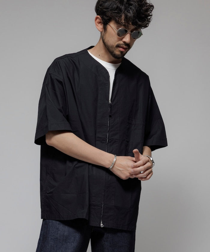 HINSON 限定 無領開襟拉鍊短袖襯衫