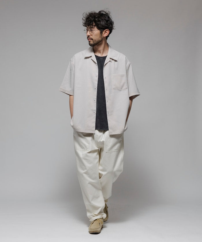 FREAK'S STORE Reflax Functional Fabric Relaxed Fit Striped Open Collar Shirt 機能條紋短袖襯衫