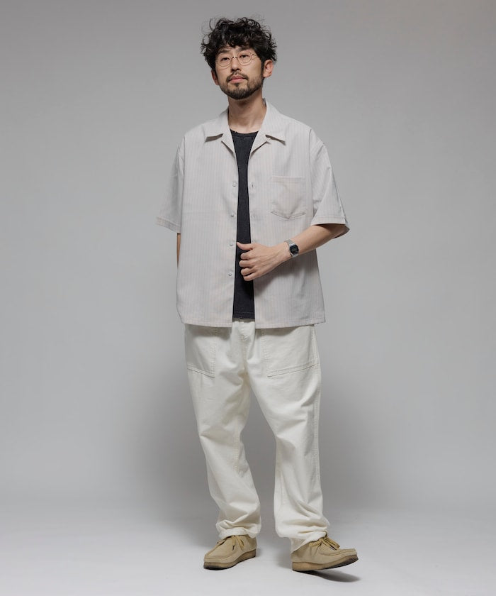 FREAK'S STORE Reflax Functional Fabric Relaxed Fit Striped Open Collar Shirt 機能條紋短袖襯衫