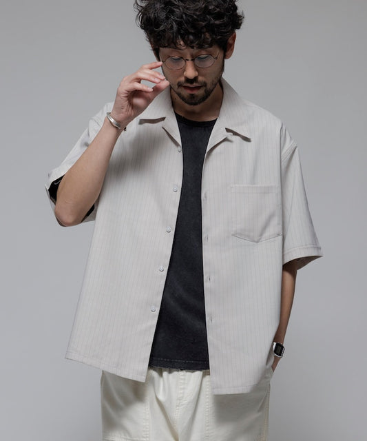 FREAK'S STORE Reflax Functional Fabric Relaxed Fit Striped Open Collar Shirt 機能條紋短袖襯衫