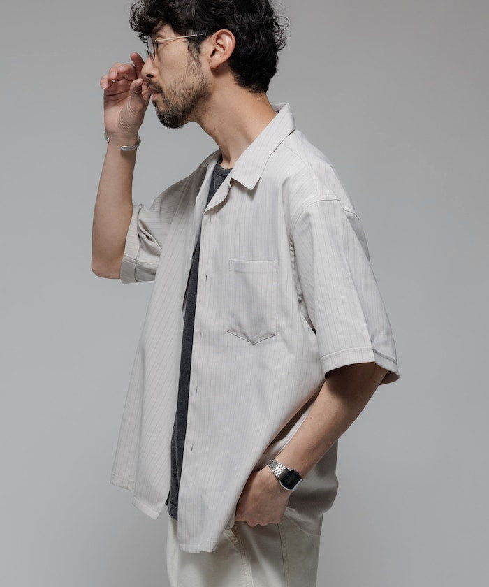 FREAK'S STORE Reflax Functional Fabric Relaxed Fit Striped Open Collar Shirt 機能條紋短袖襯衫