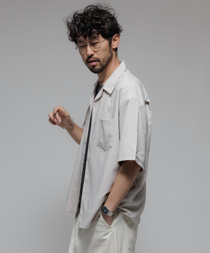 FREAK'S STORE Reflax Functional Fabric Relaxed Fit Striped Open Collar Shirt 機能條紋短袖襯衫