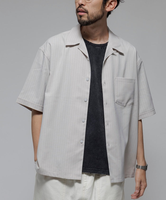 FREAK'S STORE Reflax Functional Fabric Relaxed Fit Striped Open Collar Shirt 機能條紋短袖襯衫