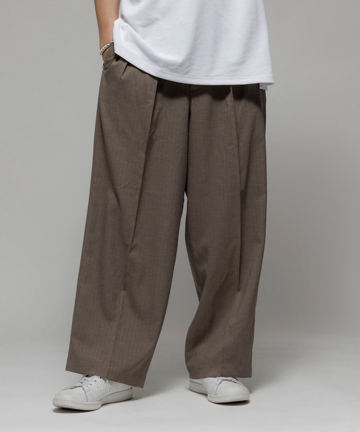 FREAK'S STORE Reflax Functional Material Wide Silhouette Easy Striped Slacks Pants 寬版條紋休閒褲