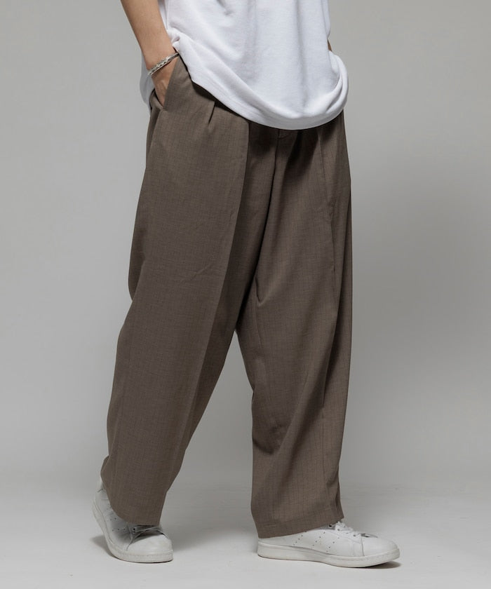 FREAK'S STORE Reflax Functional Material Wide Silhouette Easy Striped Slacks Pants 寬版條紋休閒褲