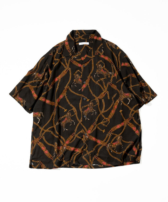 FREAK'S STORE Relaxed fit washable Nylon Scarf pattern open collar shir t 復古短袖襯衫