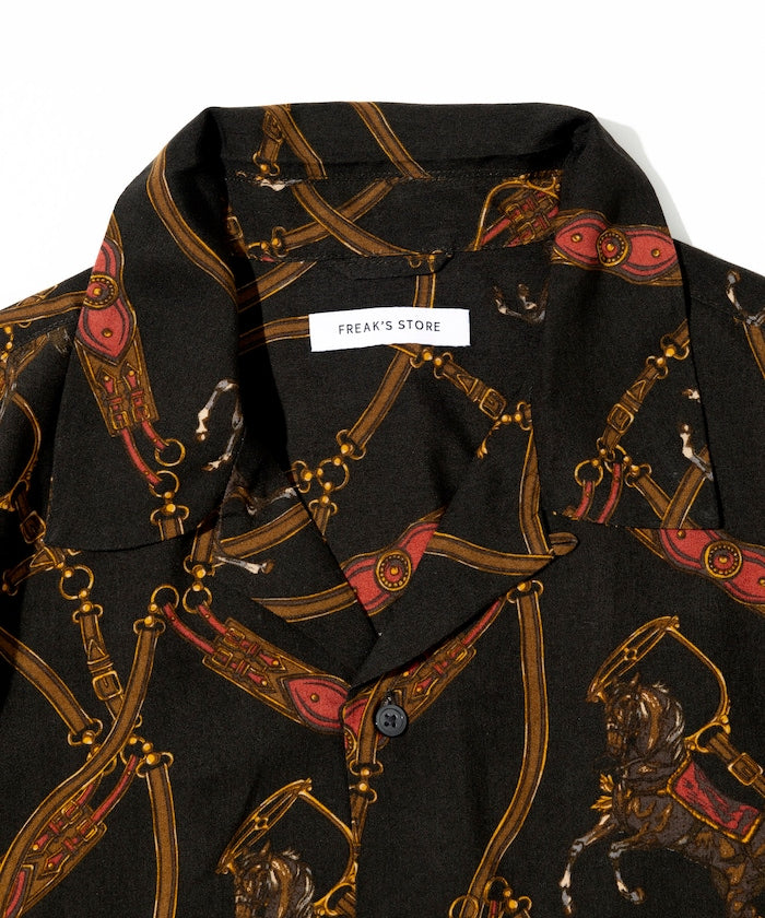 FREAK'S STORE Relaxed fit washable Nylon Scarf pattern open collar shir t 復古短袖襯衫