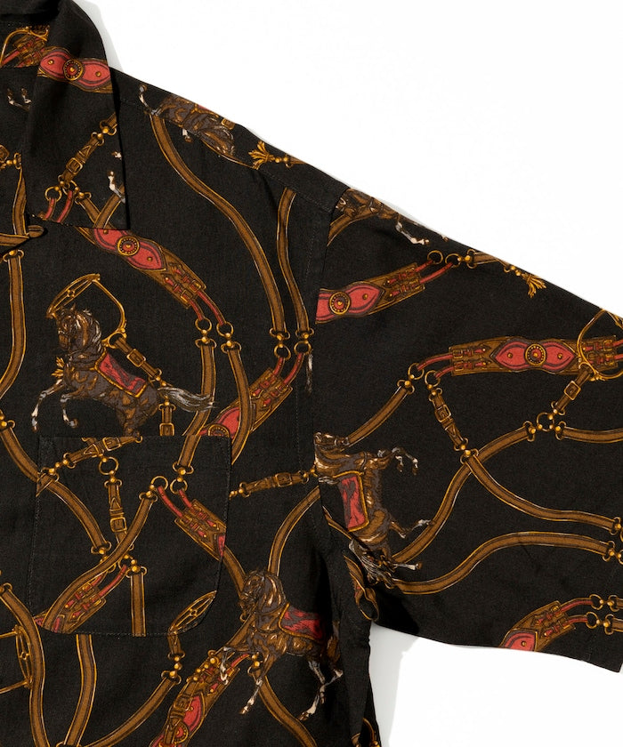 FREAK'S STORE Relaxed fit washable Nylon Scarf pattern open collar shir t 復古短袖襯衫