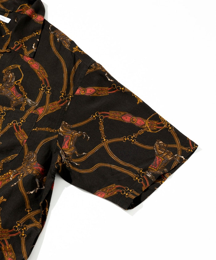 FREAK'S STORE Relaxed fit washable Nylon Scarf pattern open collar shir t 復古短袖襯衫