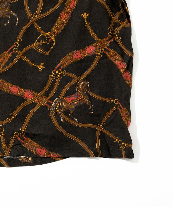 FREAK'S STORE Relaxed fit washable Nylon Scarf pattern open collar shir t 復古短袖襯衫