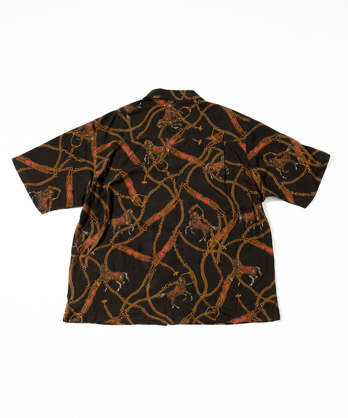 FREAK'S STORE Relaxed fit washable Nylon Scarf pattern open collar shir t 復古短袖襯衫