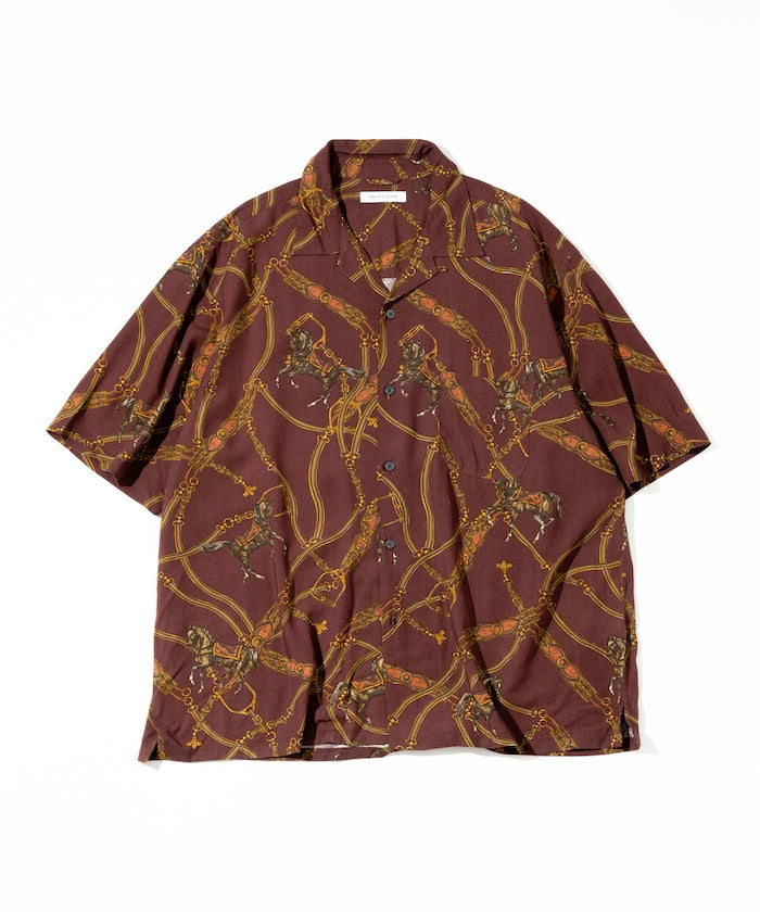 FREAK'S STORE Relaxed fit washable Nylon Scarf pattern open collar shir t 復古短袖襯衫