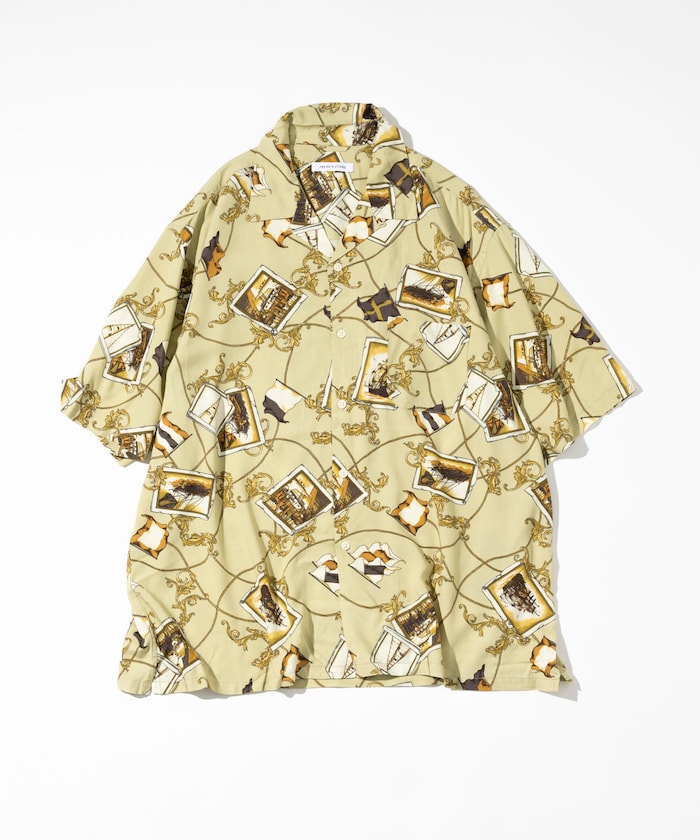 FREAK'S STORE Relaxed fit washable Nylon Scarf pattern open collar shir t 復古短袖襯衫