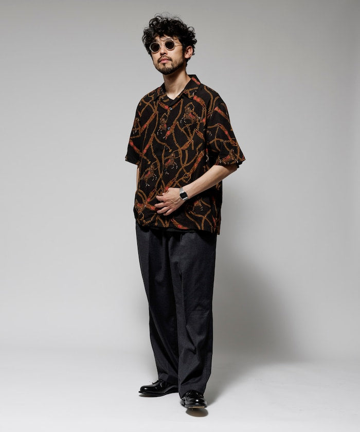 FREAK'S STORE Relaxed fit washable Nylon Scarf pattern open collar shir t 復古短袖襯衫