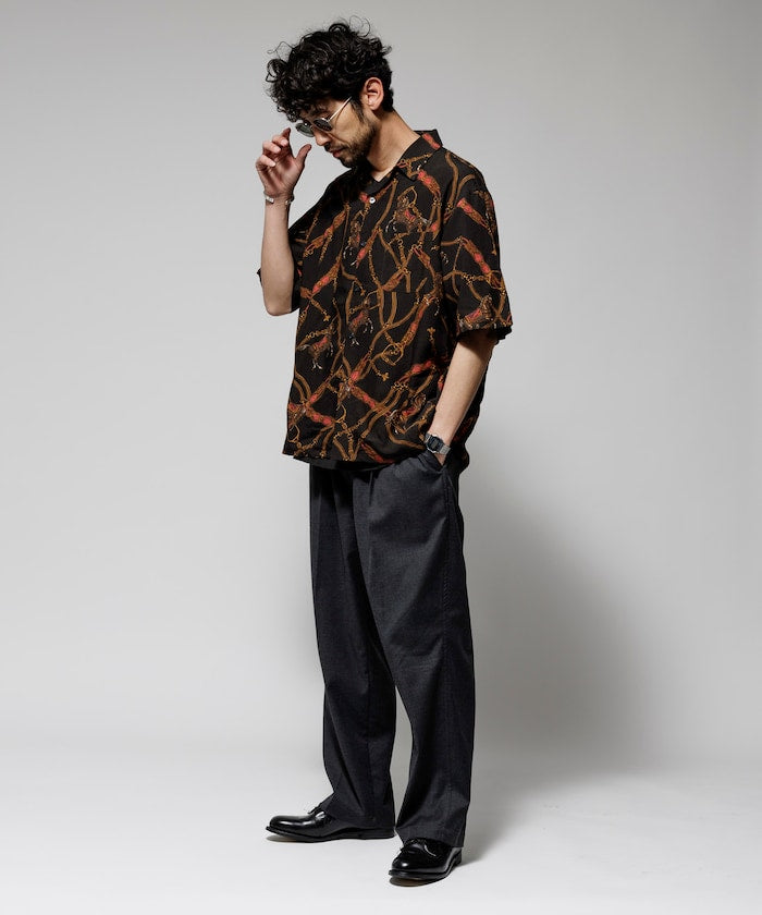 FREAK'S STORE Relaxed fit washable Nylon Scarf pattern open collar shir t 復古短袖襯衫