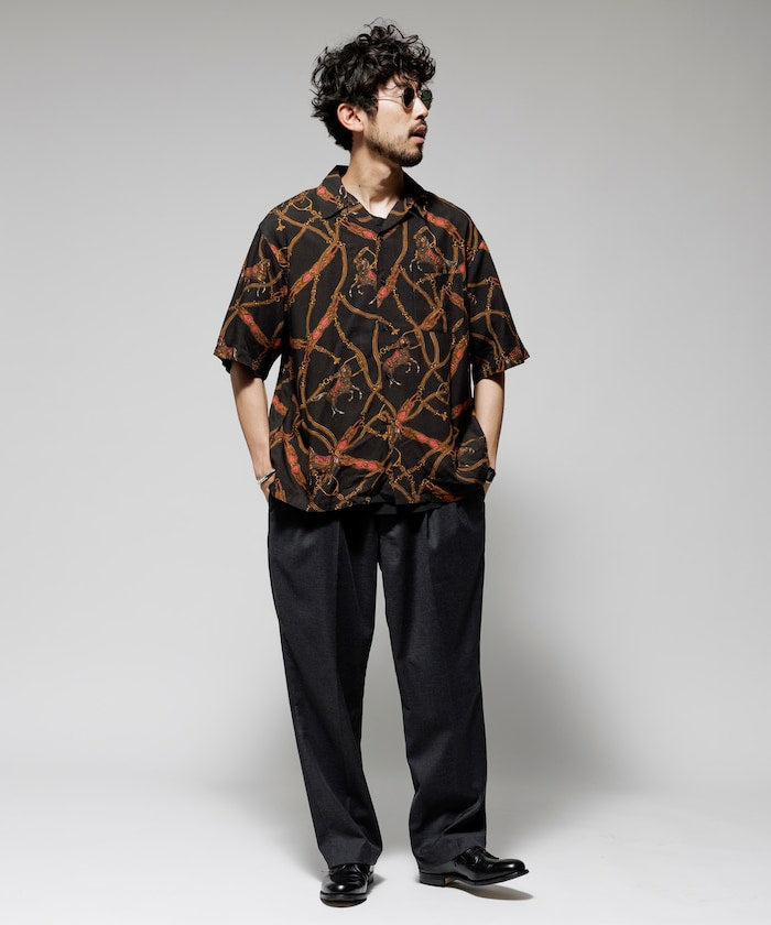 FREAK'S STORE Relaxed fit washable Nylon Scarf pattern open collar shir t 復古短袖襯衫
