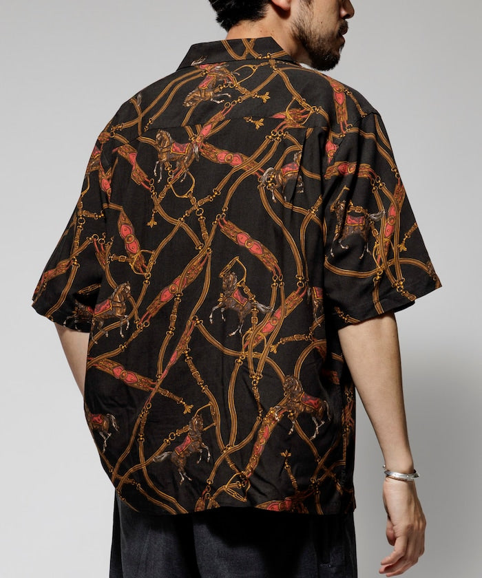 FREAK'S STORE Relaxed fit washable Nylon Scarf pattern open collar shir t 復古短袖襯衫