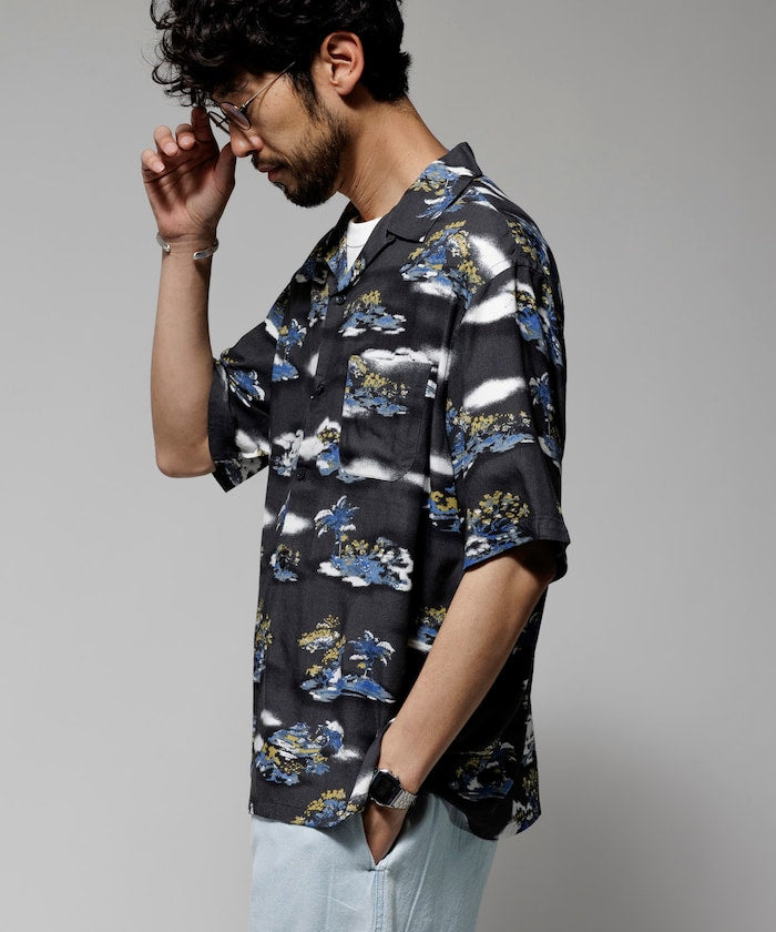 FREAK'S STORE Relaxed fit washable Nylon open collar aloha shirt 短袖夏威夷襯衫