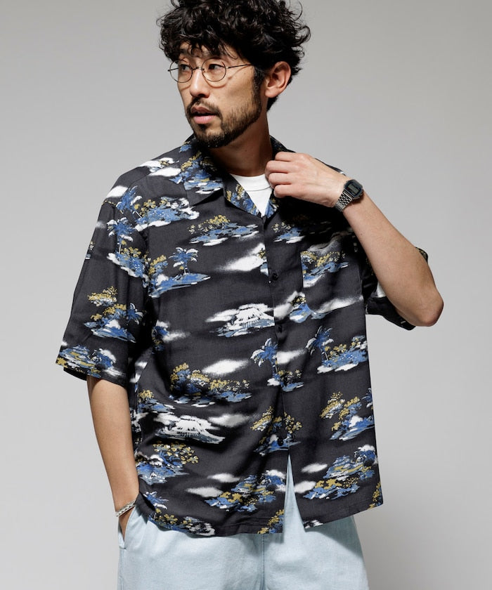 FREAK'S STORE Relaxed fit washable Nylon open collar aloha shirt 短袖夏威夷襯衫