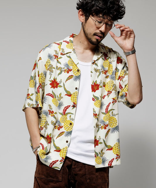 FREAK'S STORE Relaxed fit washable Nylon open collar aloha shirt 短袖夏威夷襯衫