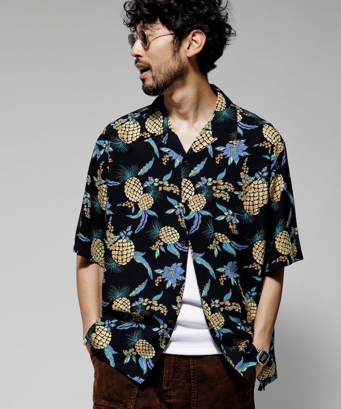 FREAK'S STORE Relaxed fit washable Nylon open collar aloha shirt 短袖夏威夷襯衫