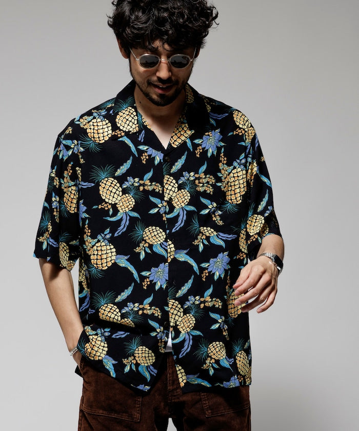 FREAK'S STORE Relaxed fit washable Nylon open collar aloha shirt 短袖夏威夷襯衫