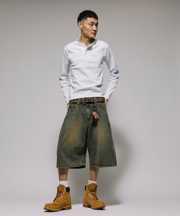 FREAK'S STORE Wide silhouette vintage processed curve denim cropped Pants 寬版牛仔七分褲