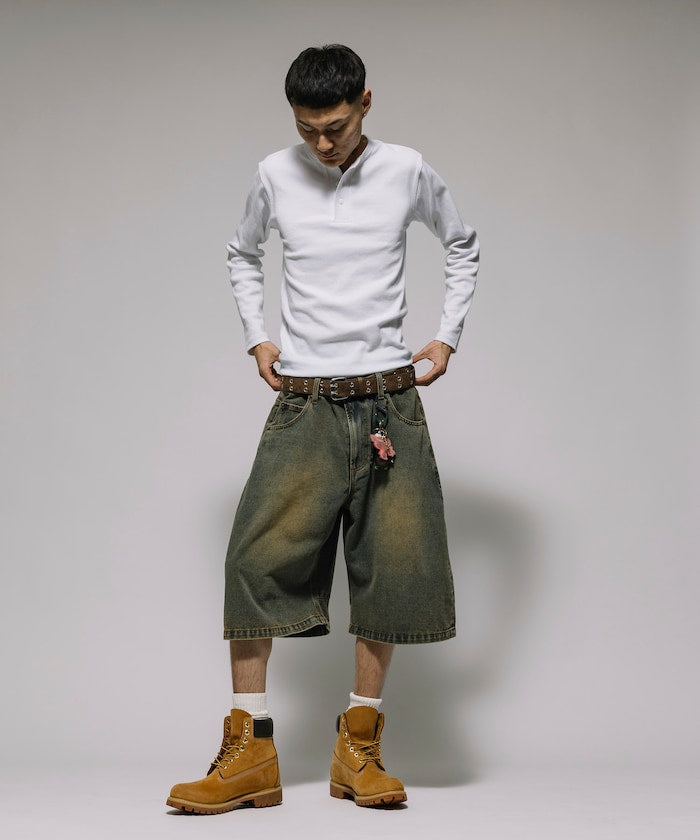 FREAK'S STORE Wide silhouette vintage processed curve denim cropped Pants 寬版牛仔七分褲