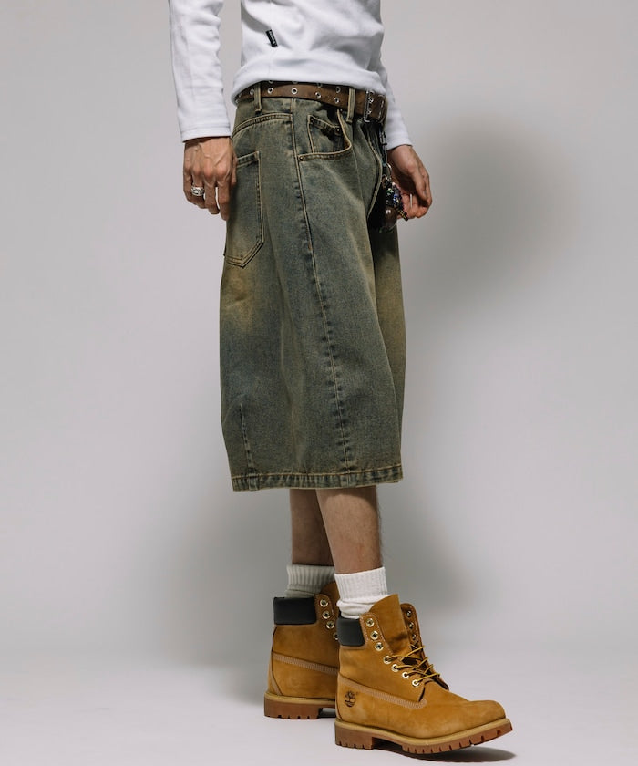 FREAK'S STORE Wide silhouette vintage processed curve denim cropped Pants 寬版牛仔七分褲