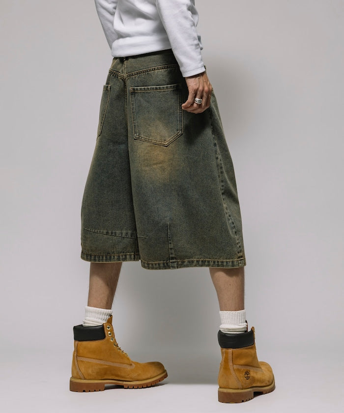FREAK'S STORE Wide silhouette vintage processed curve denim cropped Pants 寬版牛仔七分褲