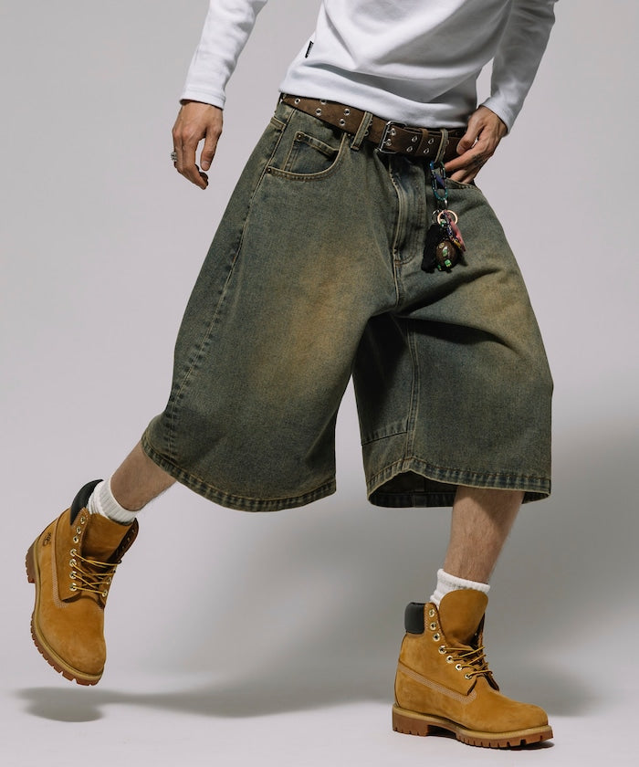 FREAK'S STORE Wide silhouette vintage processed curve denim cropped Pants 寬版牛仔七分褲