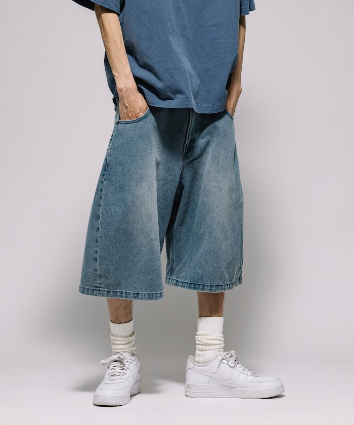 FREAK'S STORE Wide silhouette vintage processed curve denim cropped Pants 寬版牛仔七分褲