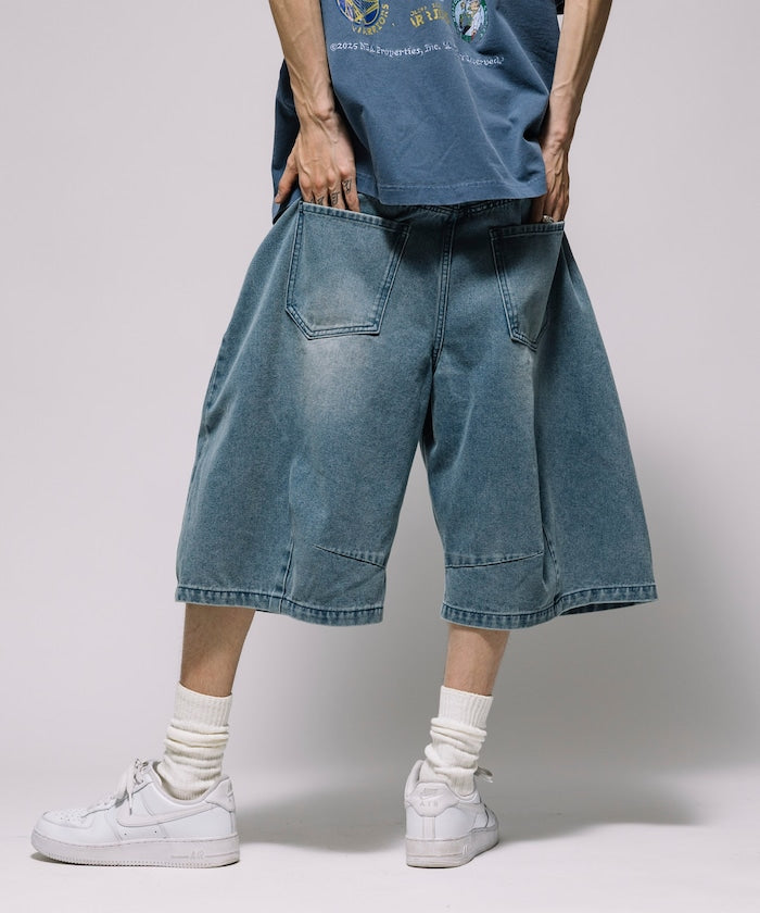 FREAK'S STORE Wide silhouette vintage processed curve denim cropped Pants 寬版牛仔七分褲