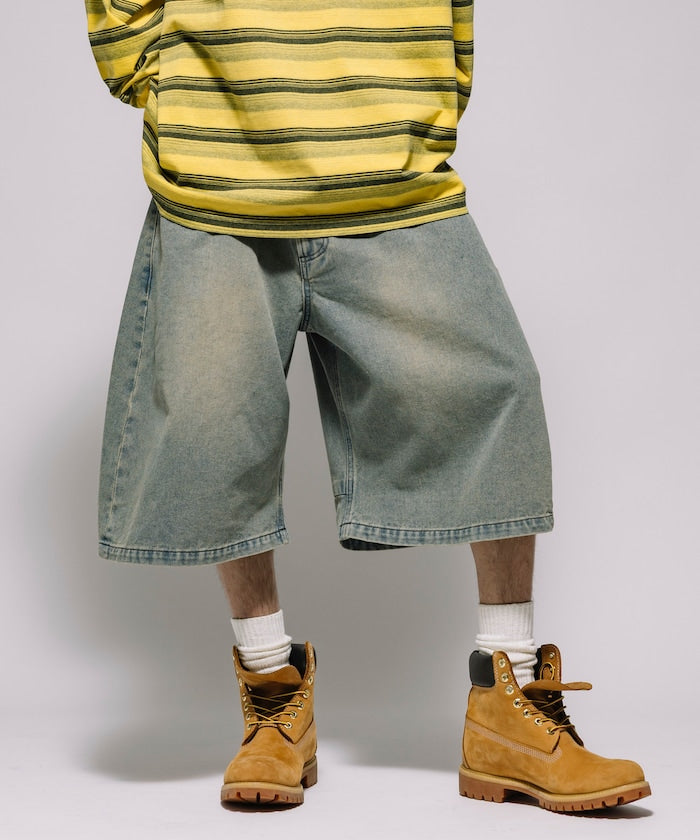 FREAK'S STORE Wide silhouette vintage processed curve denim cropped Pants 寬版牛仔七分褲