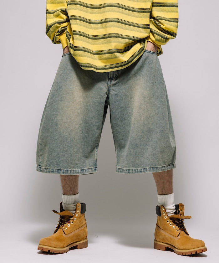 FREAK'S STORE Wide silhouette vintage processed curve denim cropped Pants 寬版牛仔七分褲