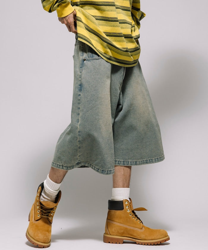 FREAK'S STORE Wide silhouette vintage processed curve denim cropped Pants 寬版牛仔七分褲